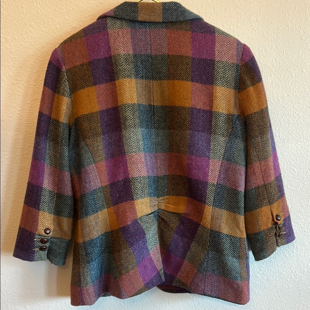 CAbi Multicolor Plaid Wool Blend Blazer in Purple, Mustard, Teal - Picture 5 of 5